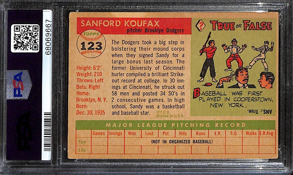 1955 Topps Sandy Koufax #123 Rookie Card Graded PSA 3