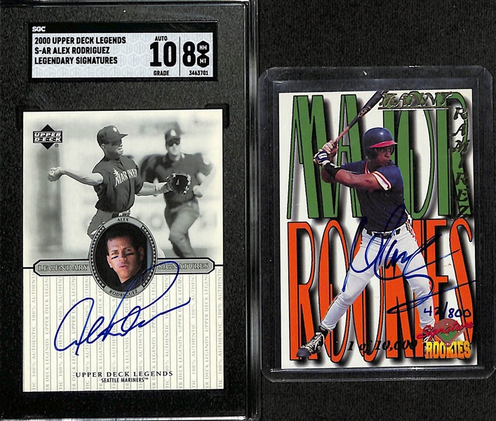 2000 UD Legends Alex Rodriguez Legendary Signatures (SGC 8 w. 10 Auto Grade) & 1995 Manny Ramirez 1995 Signature Rookies Autograph Card #42/800