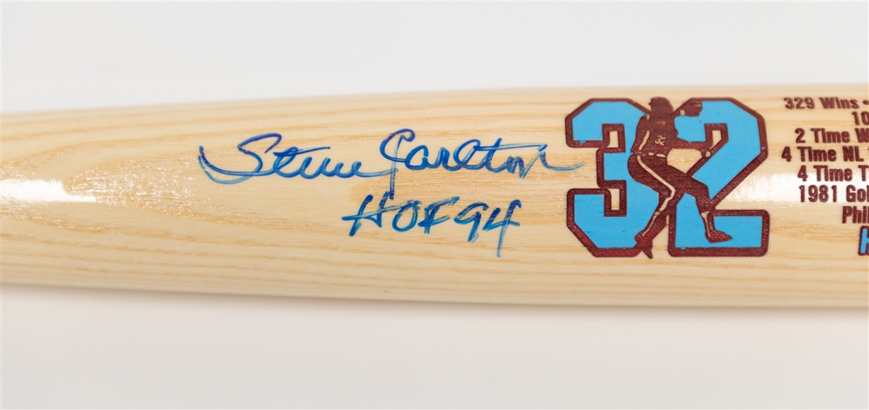 Steve Carlton Signed Cooperstown Bat Company HOF Bat w. Carlton Image & Stats (JSA Sticker)
