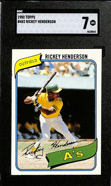 Lot of (2) 1980 Topps Rickey Henderson #482 Rookie Cards (Graded SGC 7 and SGC 4)