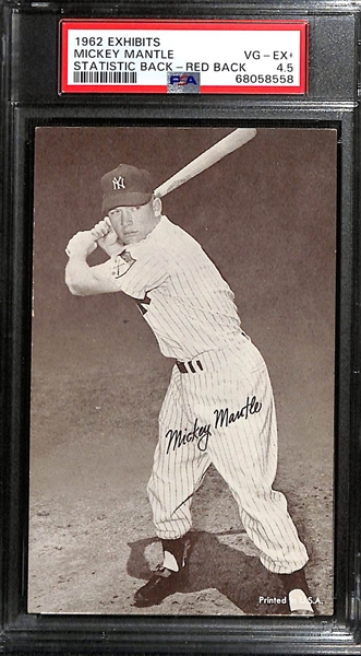 1962 Exhibits Statistic Red Back Mickey Mantle Graded PSA 4.5