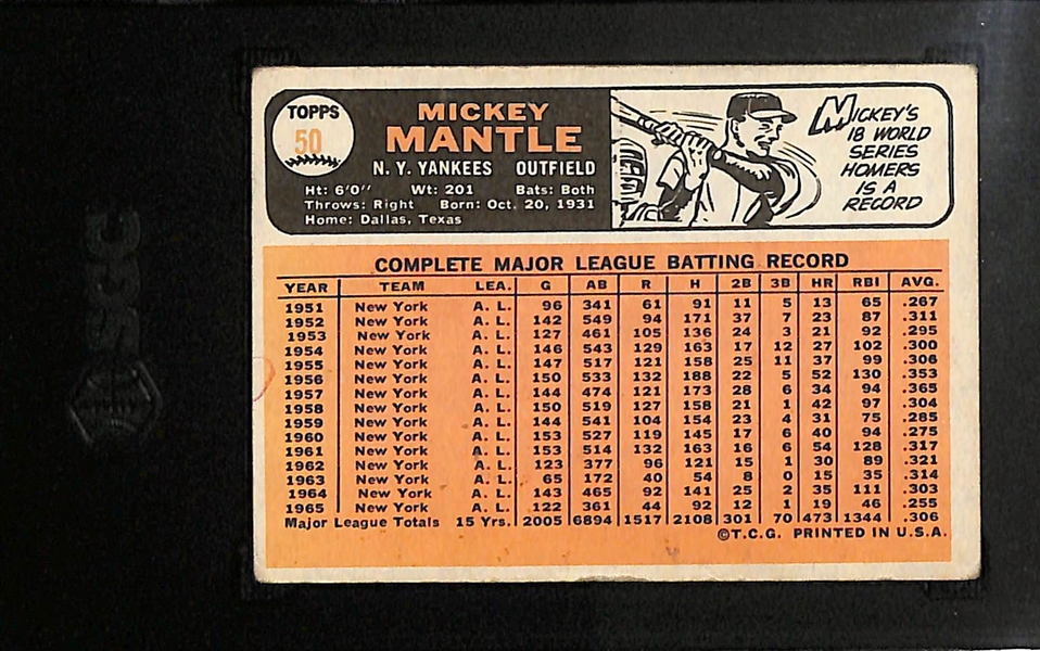 1966 Topps Mickey Mantle #50 Graded SGC 2