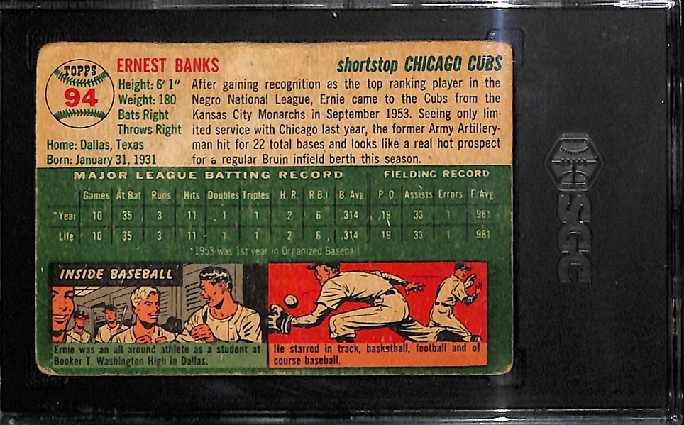 1954 Topps Ernie Banks #94 Rookie Card Graded SGC 1