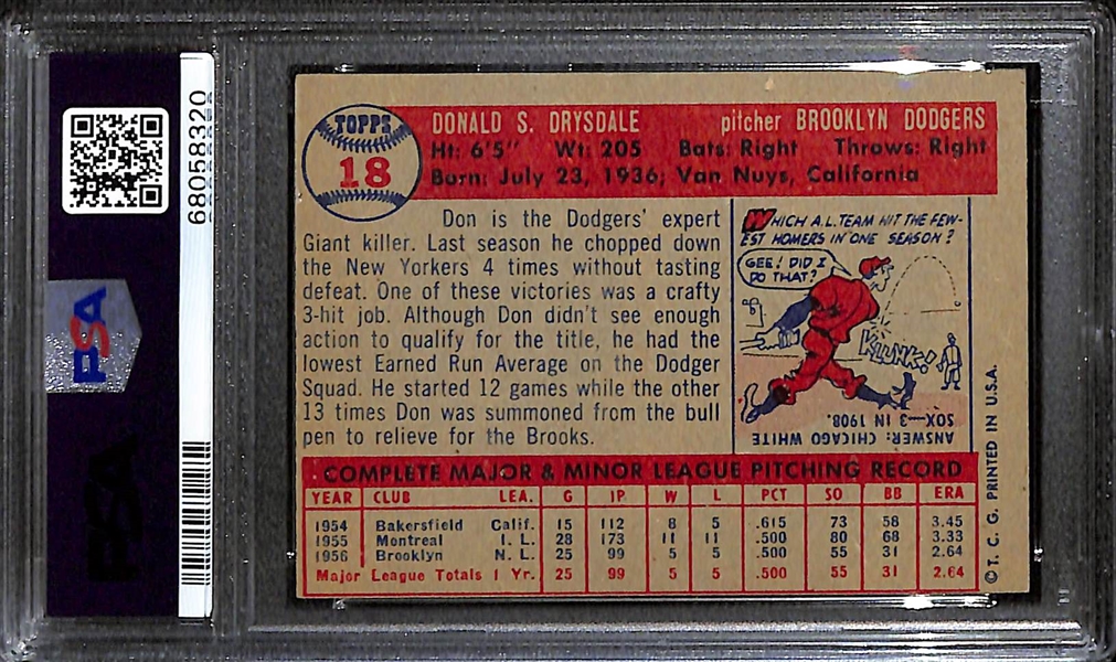1957 Topps Don Drysdale #18 Graded PSA 5 EX