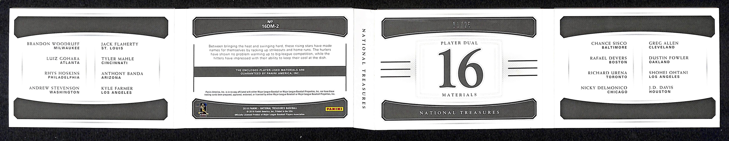 2018 National Treasures Baseball 16 Player Dual Game Used Materials Card w. Ohtani, Devers, Davis and Many More!