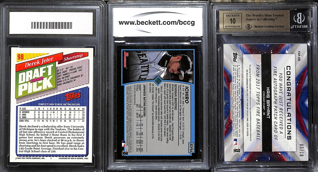 Lot of (10) Graded Baseball Cards w. Ichiro Suzuki and Derek Jeter Rookies and Much More!