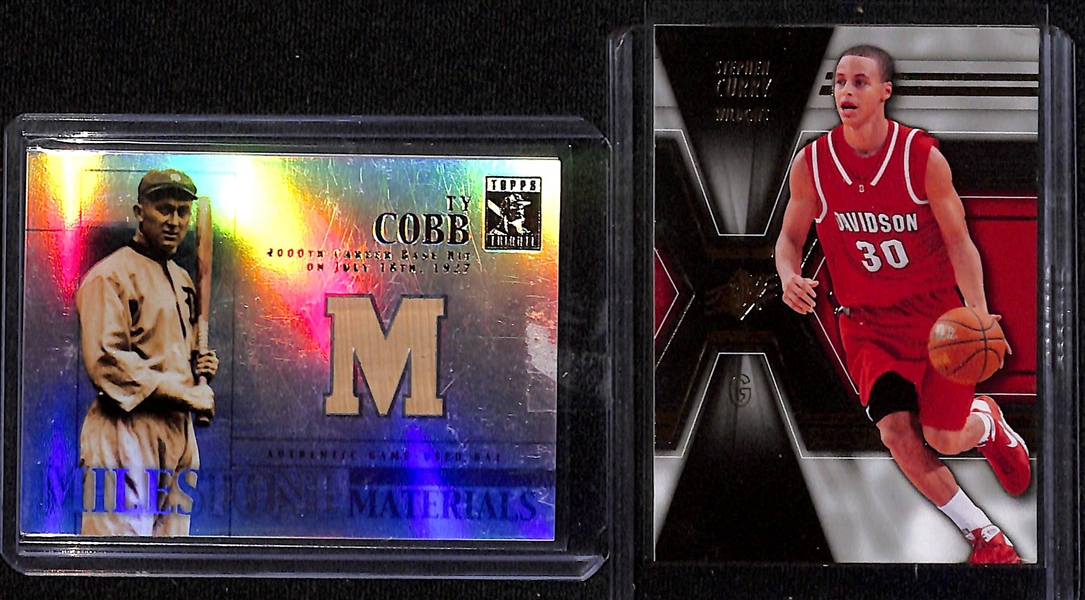 Lot of (20+) Mostly Rookie and Relic Sports Cards w. Michael Jordan, Trout, Ty Cobb, Curry, Bird and Others