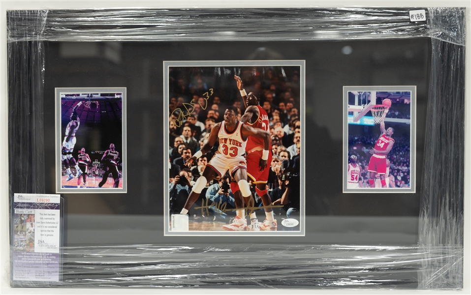 26x16 Framed & Matted Photo Display w. 8x10 Photo Signed by Akeem Olajuwon & Patrick Ewing (JSA COA)