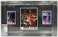 26"x16" Framed & Matted Photo Display w. 8"x10" Photo Signed by Akeem Olajuwon & Patrick Ewing (JSA COA)