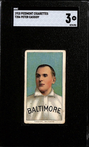 (3) SGC 3 (VG) Graded 1909-11 T206 Piedmont 350 Baltimore Cards - Peter Cassidy, Doc Adkins, Jimmy Jackson