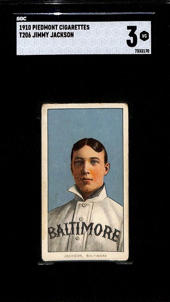 (3) SGC 3 (VG) Graded 1909-11 T206 Piedmont 350 Baltimore Cards - Peter Cassidy, Doc Adkins, Jimmy Jackson
