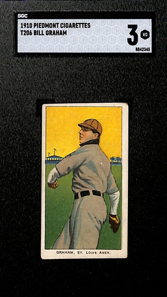 (3) SGC 3 (VG) Graded 1909-11 T206 Piedmont Cards - Fred Merkle (Portrait), Bill Graham, Lee Tannehill (L. Tannehill on Front)
