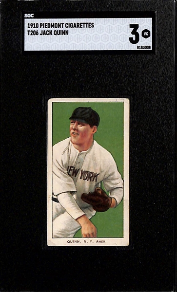 (2) Graded 1909-11 T206 Cards - Jack Quinn SGC 3 (Yankees - Piedmont 350), Jake Weimer SGC 3.5 (Ny Giants  - Piedmont 150)