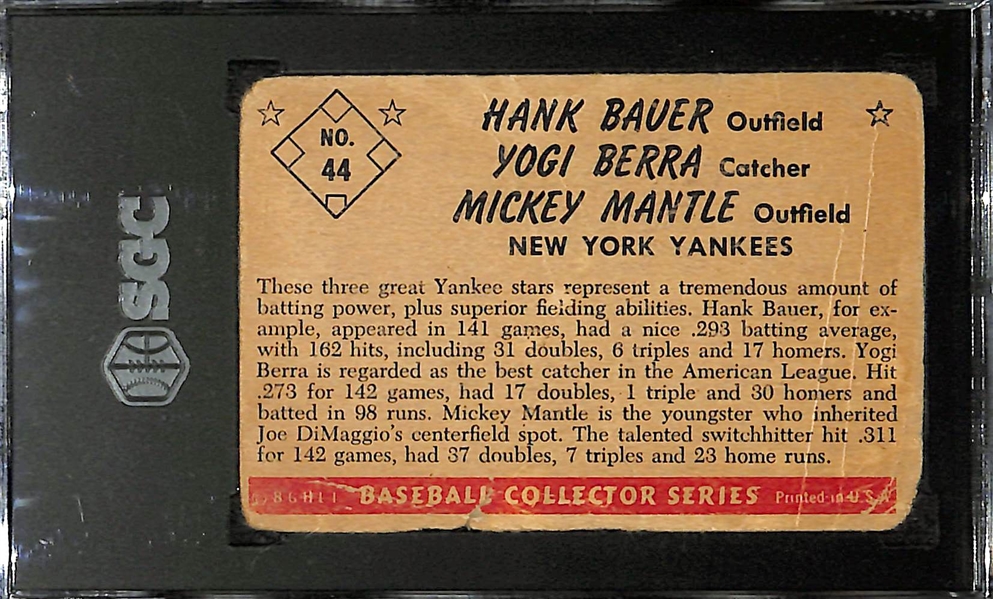 1953 Bowman Color Mickey Mantle, Hank Bauer, Yogi Berra #44 Graded SGC 1