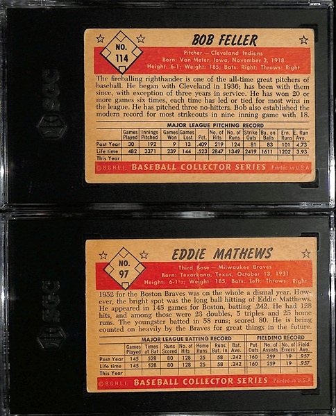 (2) 1953 Bowman Color Cards - Bob Feller SGC 3 & Eddie Mathews SGC 2
