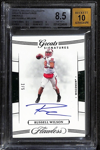 Lot of (2) Graded Russell Wilson Flawless Collegiate Autograph Cards - 2020 & 2021