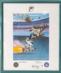 Lot of (2) Framed Autographed Photo/Magazine w. Dan Marino and Mark Clayton Limited Edition Looney Tunes Lithoserigraph Hand #d /250 (JSA Auction Letter)