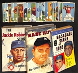 Lot of (3) 1950s Vintage Baseball Books & (20) 1954 Bowman Football Cards w. Babe Ruth, The Jackie Robinson Story, Y.A. Tittle and More