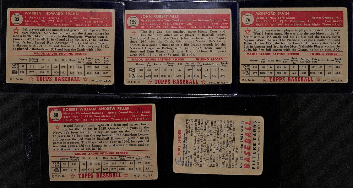 Lot of (13) Early 1950s Mostly Baseball Cards w. (5) 1952 Topps Including Spahn, Mize, Irvin, Feller and Snider