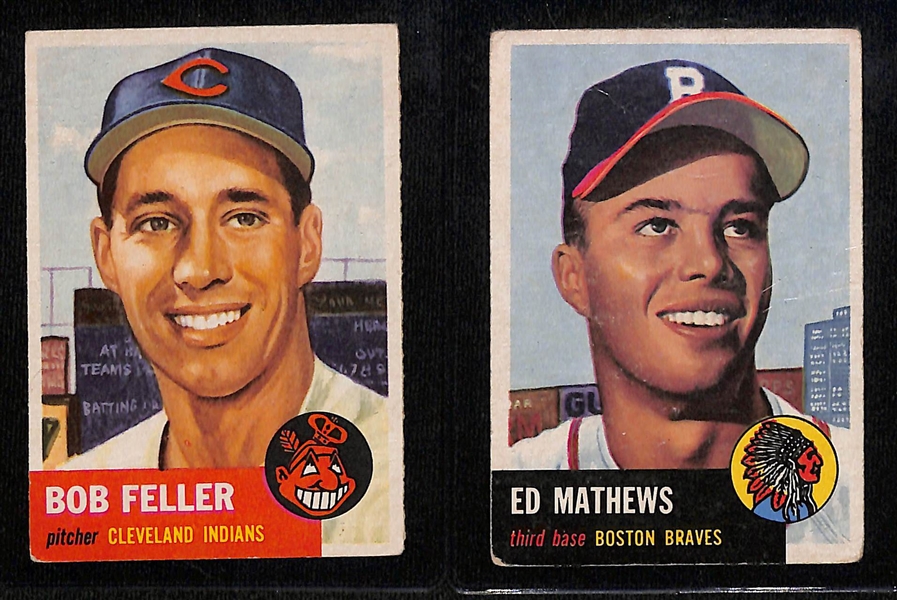Lot of (12) 1953 Topps and 1953 Bowman Baseball Cards w. Feller, Mathews, and Others