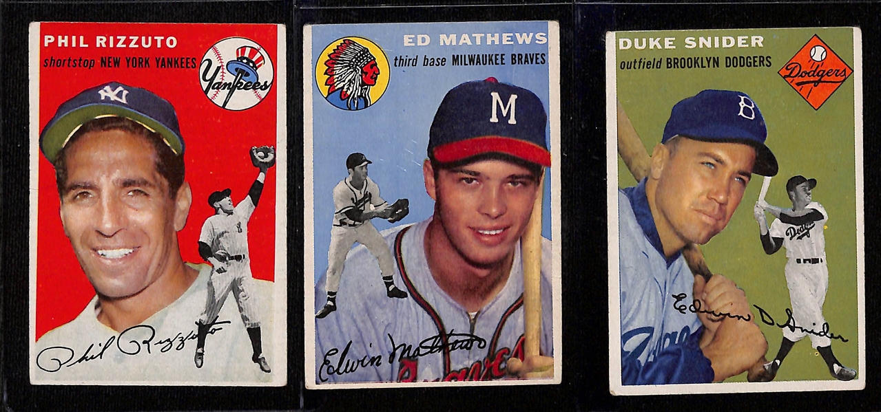 Lot of (12) 1954 Topps and 1954 Bowman Baseball Cards w. Rizzuto, Mathews, Snider, and Others