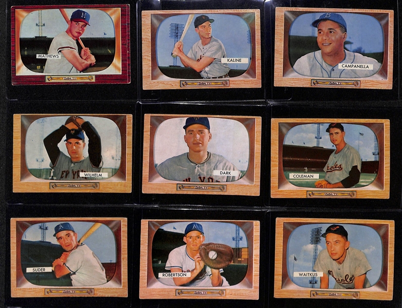 Lot of (13) 1955 Bowman Baseball Cards w. Banks, Berra, Feller, Ford and Others