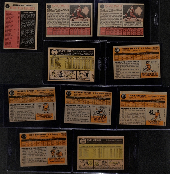 Lot of (10) 1960,61 and 62 Topps Baseball Cards w. (4) Maris, Berra, Gibson, and Others
