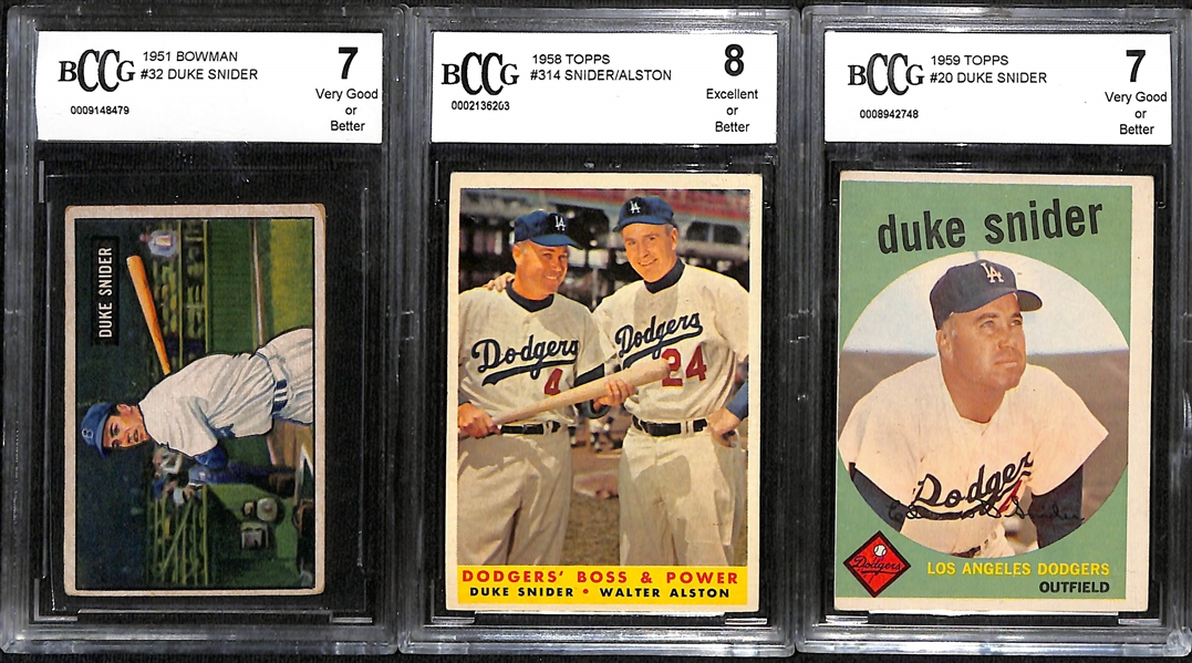 Lot of (3) BCCG Graded Duke Snider 1950s Baseball Cards w. 1951 Bowman #32 BCCG 7