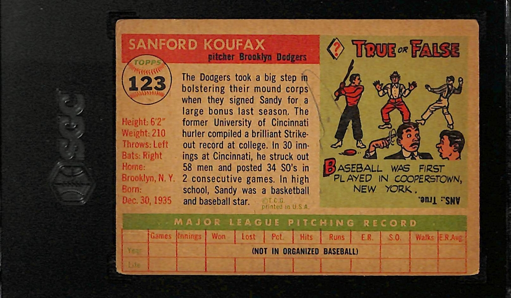 1955 Topps Sandy Koufax #123 Rookie Card Graded SGC 1
