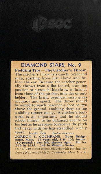 1934-36 Diamond Stars Mickey Cochrane #9 Graded SGC 1.5