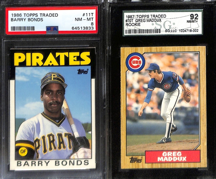 Lot of (18) Baseball Cards w. (7) Graded Including (3) Derek Jeter RCs, Barry Bonds RC, Greg Maddox RC, and More