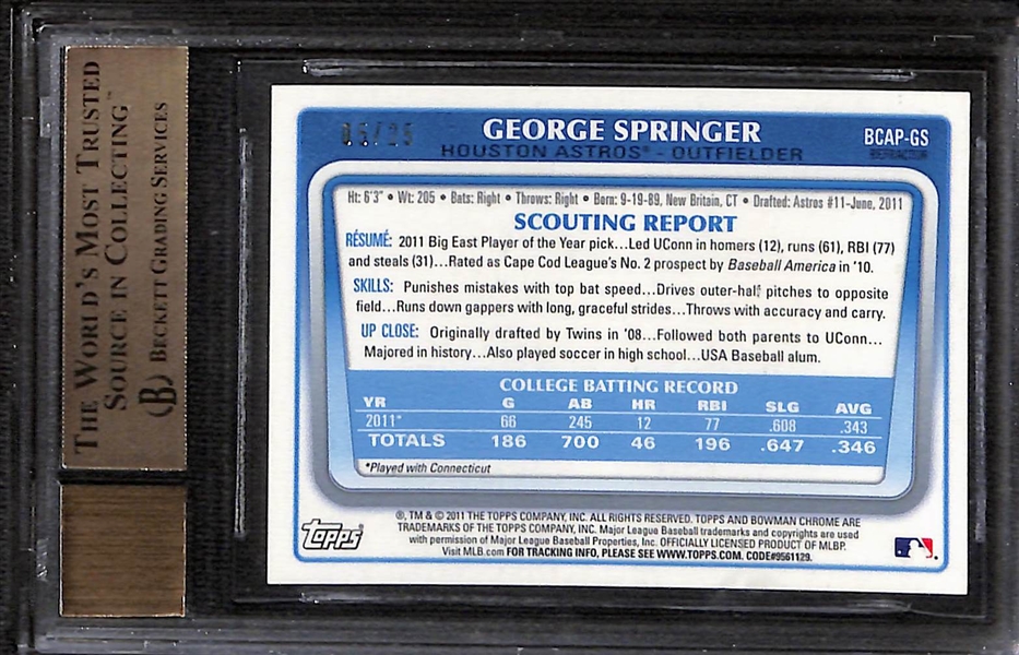 2011 Bowman Chrome Draft Prospect Autographs Orange George Springer Rookie Graded BGS 9.5/10 #d 5/25