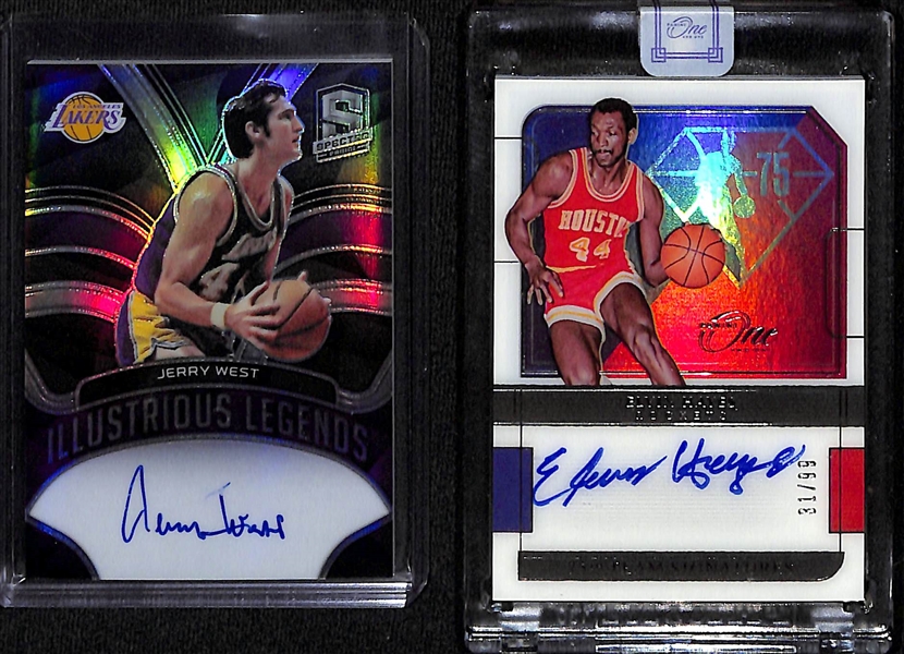 Lot of (2) Modern NBA Autographed Cards of NBA HOF Legends Jerry West #d /75 and Elvin Hayes #d /99