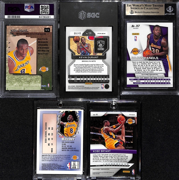 Lot of (5) NBA Stars Lot w. 1996 Skybox Premium Kobe Bryant Graded PSA 9, and More!