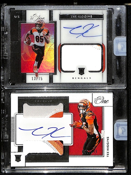 Lot of (2) 2020 Panini One Tee Higgins Autograph Patch Cards #/