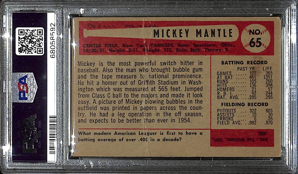 1954 Bowman Mickey Mantle #65 Graded PSA 1.5