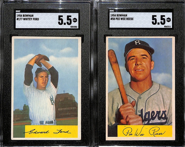 (2) 1954 Bowman Cards - Whitey Ford #177 (SGC 5.5) & Pee Wee Reese (SGC 5.5)