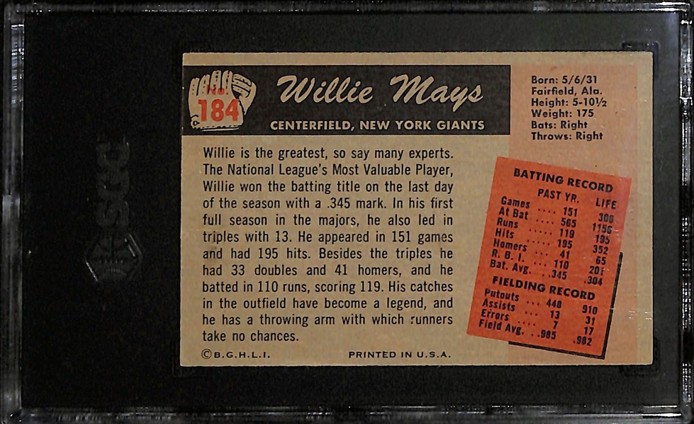 1955 Bowman Willie Mays #184 Graded SGC 2