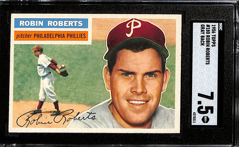 1956 Robin Roberts #180 (Gray Back) Graded SGC 7.5
