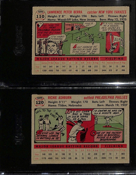 (2) Graded 1956 Topps Cards - Yogi Berra #110 (SGC 3), Richie Ashburn #120 (SGC 6)