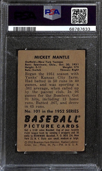 1952 Bowman Mickey Mantle #101 Graded PSA 2.5