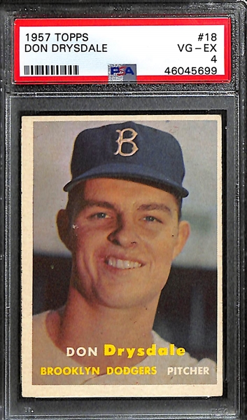 1957 Topps Don Drysdale Rookie # 18 Graded PSA 4