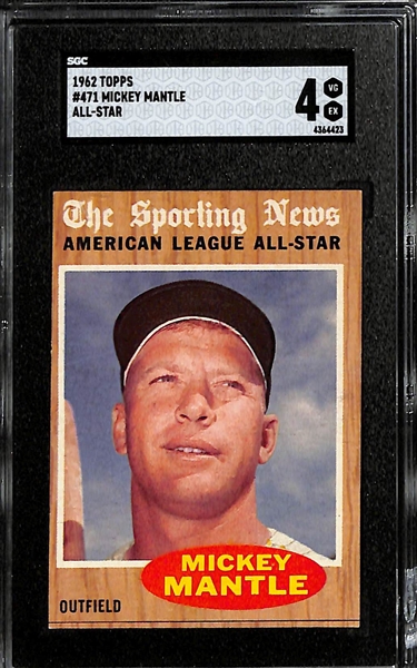 1962 Topps Mickey Mantle # 471 All Star Graded SGC 4