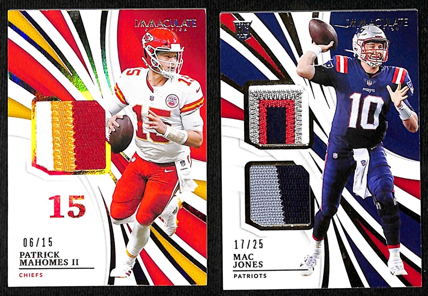 Lot of (2) 2021 Panini Immaculate Patch Cards w. Mahomes #/15 & Mac Jones Rookie #/25