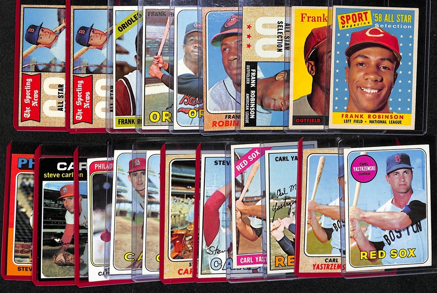 Lot of (20) Vintage 1950s, 60s, and 70s Baseball Cards of Frank Robinson, Carl Yastrzemski, and Steve Carlton