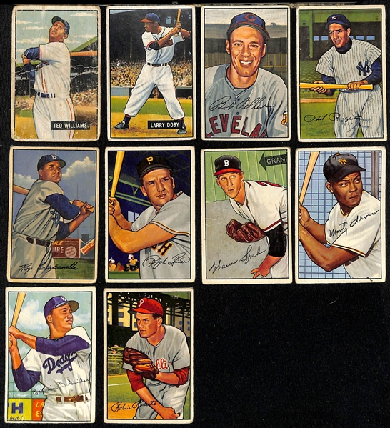 Lot of (10) 1951 Bowman, (14) 1952 Bowman, & (2) 1952 Wheaties Baseball Cards w. 1951 Bowman Ted Williams (F-GD)