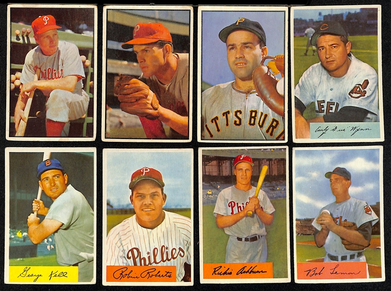Lot of (8) 1953, (14) 1954, & (20) 1955 Bowman Baseball Cards w. 1953 Bowman Richie Ashburn & (17) 1955 Assorted Umpire Cards