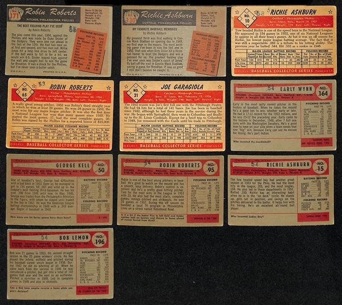 Lot of (8) 1953, (14) 1954, & (20) 1955 Bowman Baseball Cards w. 1953 Bowman Richie Ashburn & (17) 1955 Assorted Umpire Cards