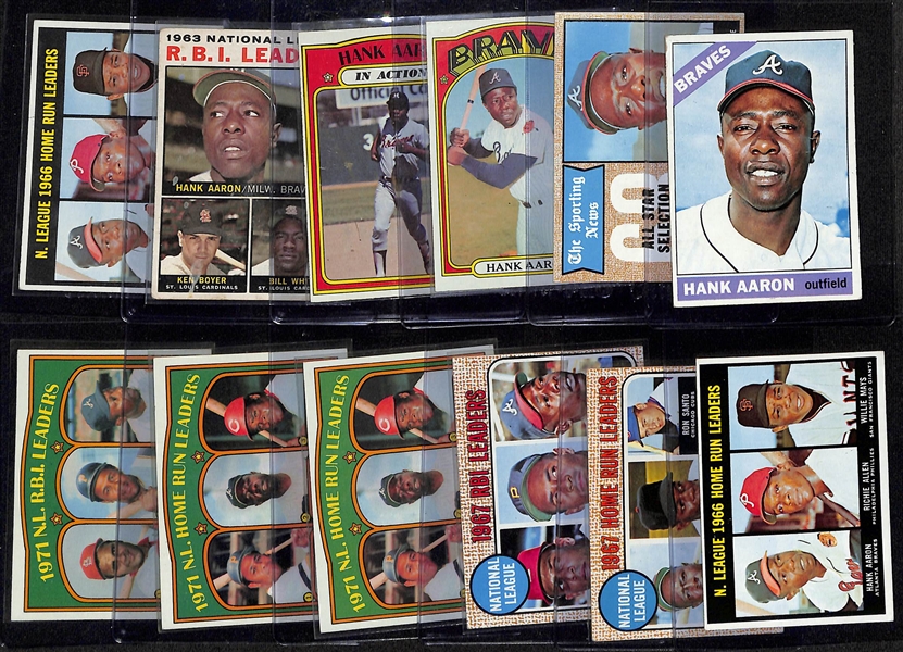 Lot of (12) Topps Hank Aaron Baseball Cards w. 1966 Topps #500