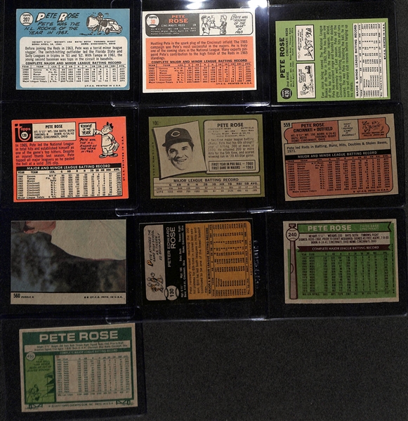 Lot of (10) Topps Pete Rose Baseball Cards w. 1965 Topps #207